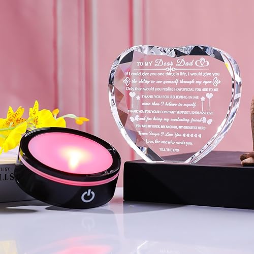 Miniatura 2 de Regalos para papá con base LED colorida, regalo significativo de cumpleaños para papá de hija, hijo, corazón de cristal para mi papá, regalo para