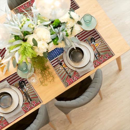 Miniatura 6 de Cartoon Baseball Placemats Set of 6 Fabric Placemats Square Placemat for Kitchen Table Heat Resistant, Easy to Clean Table Placemats 12x18 Inch