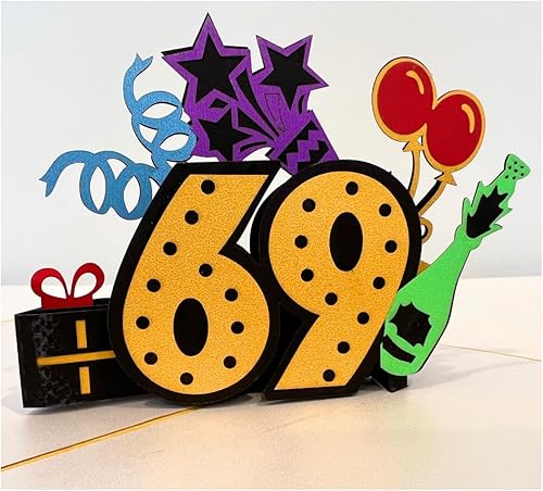Miniatura 4 de ALPHAK Tarjeta desplegable 3D de feliz cumpleaños 69, tarjeta de felicitación 3D de cumpleaños, regalos de cumpleaños 69