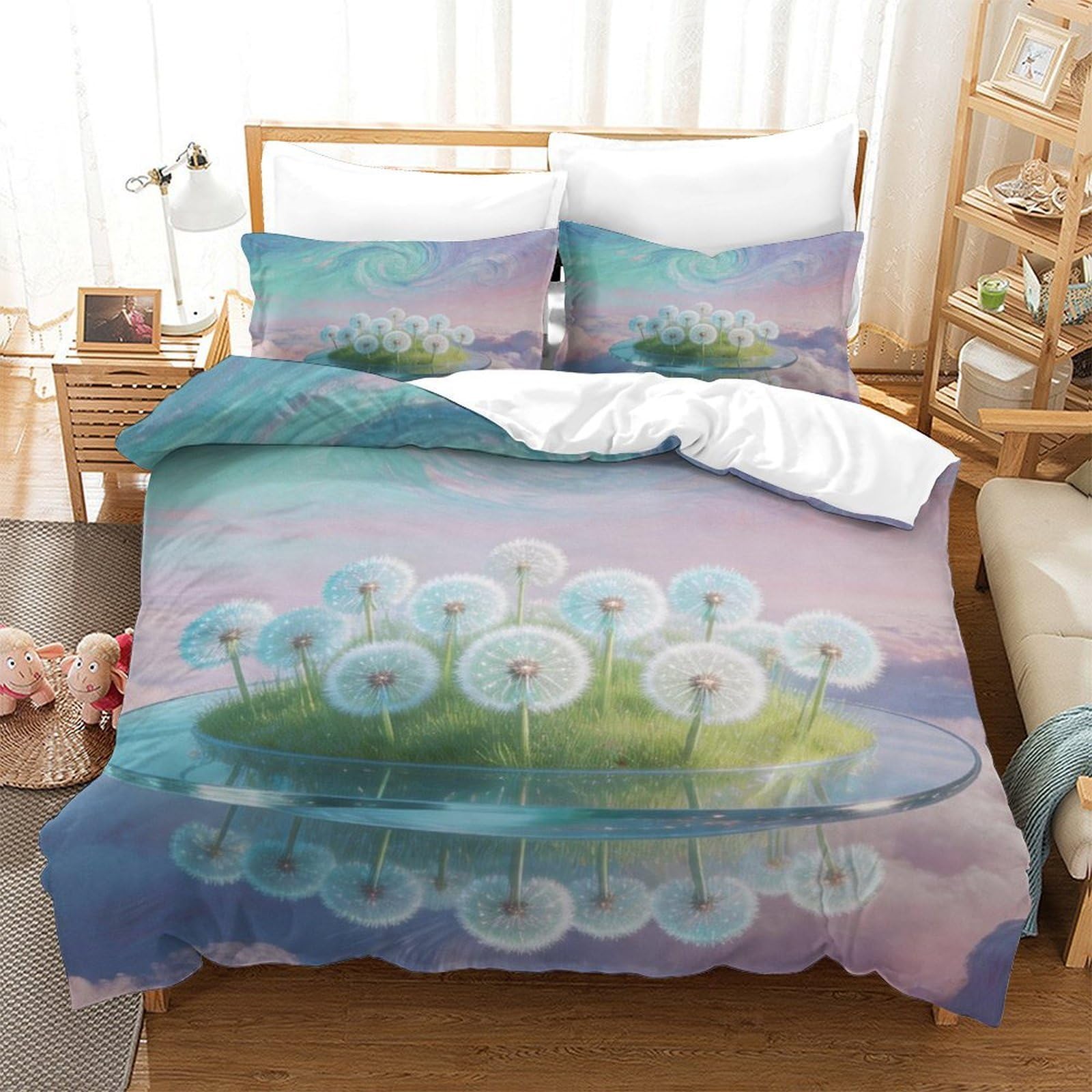 Housse de couette pissenlit hypoallergénique et douce pour lit simple