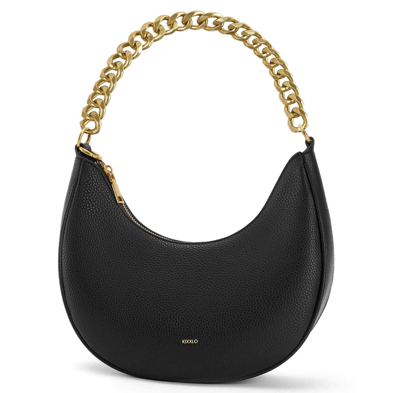 Crescent Shoulder Bag for Women, Small Purse Hardware Chain Leather Handbag Cute Mini Purse with 2 Shoulder Straps, Anti-Theft Vegan Leather Little Crossbody Bag, Trendy Going Out Purse, Everyday