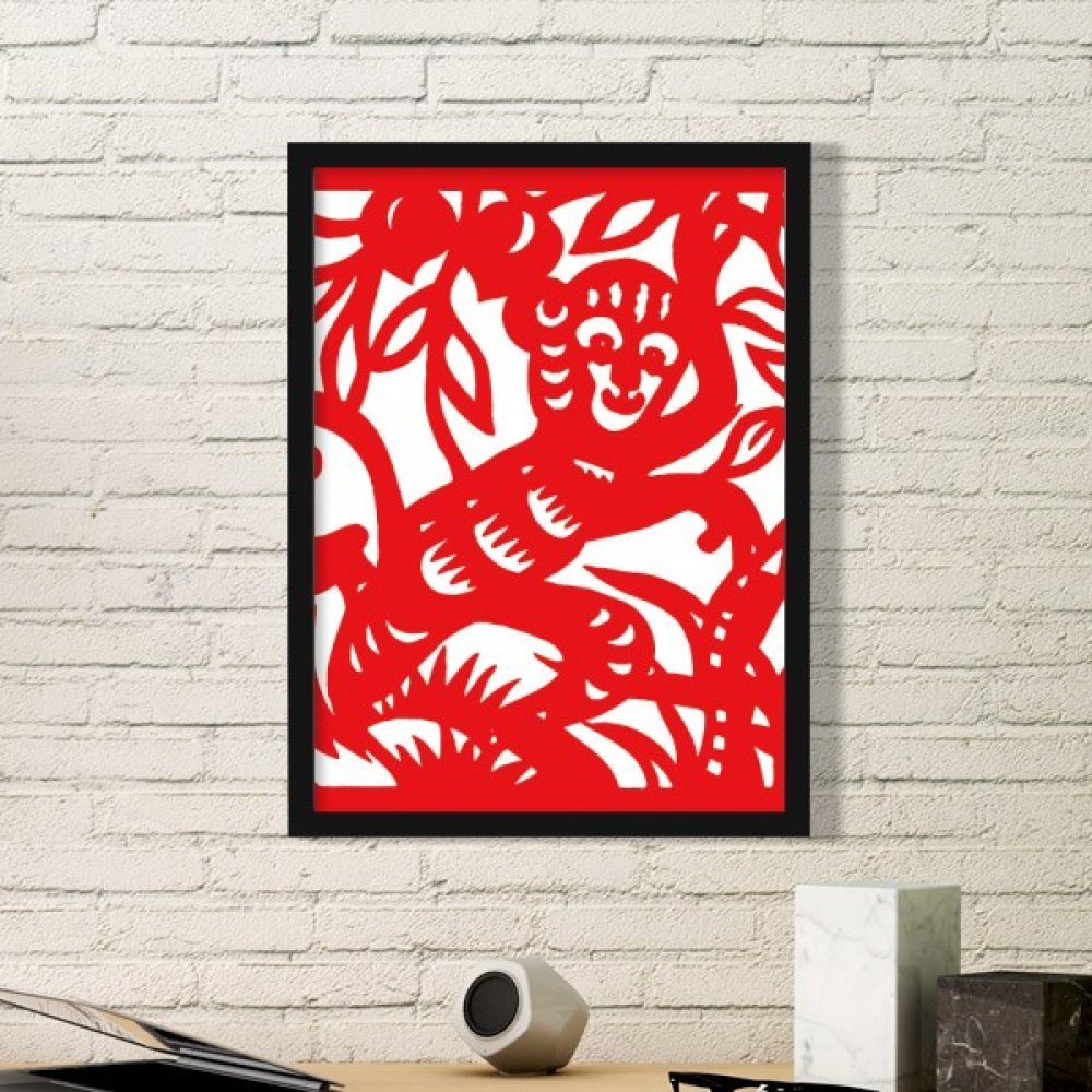 Coupe-papier chine art peinture cadre photo ronde bois noir décoration maison