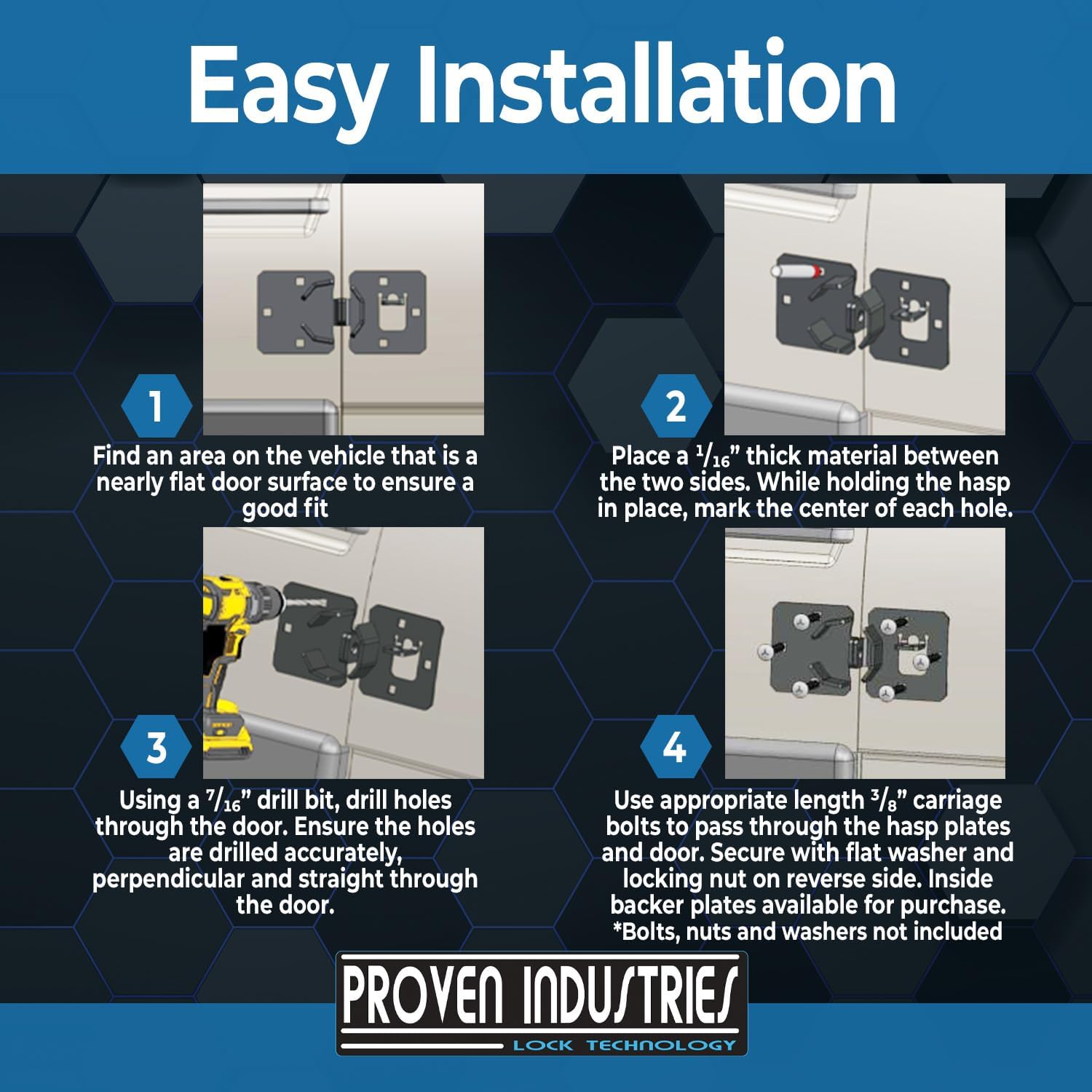 Proven Industries Trailer-Door Hasp Lock, Puck Lock Not Included, Made in The USA