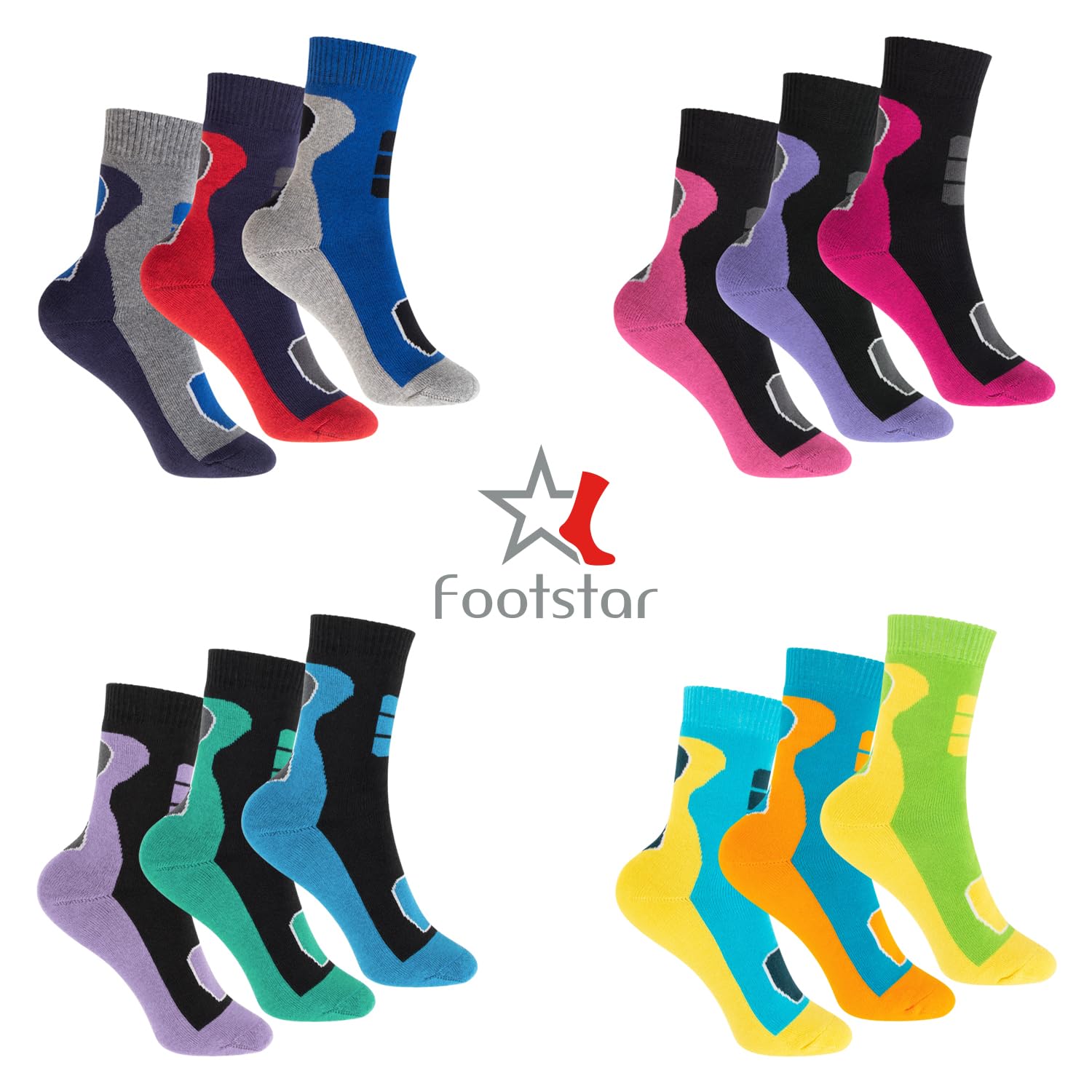 Footstar Calzini termici per bambini (6 paia) colorati invernali in spugna piena