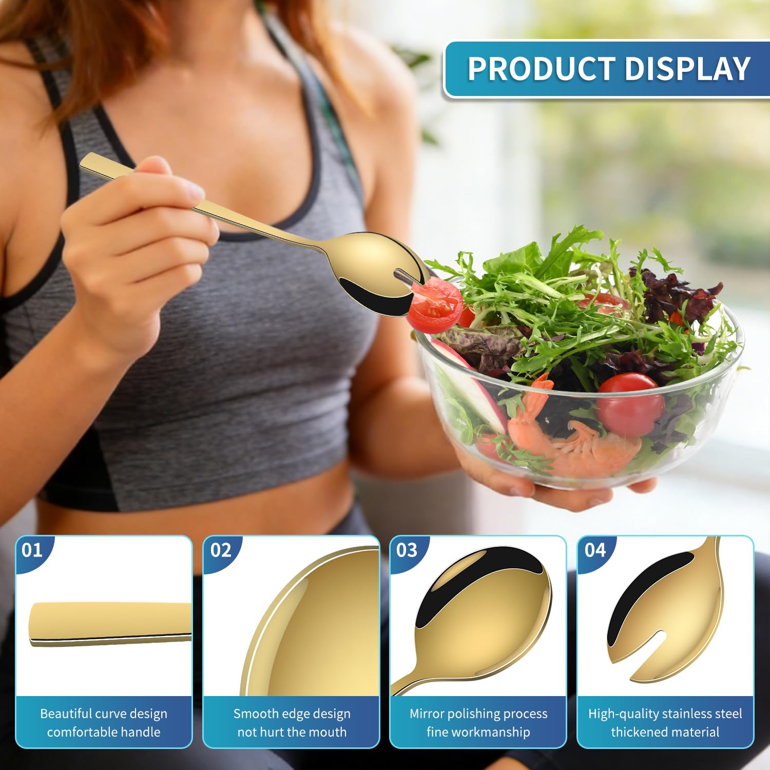 Gold Salad Servers Set - Elegant Stainless Steel -3 Gold Salad Servers Set - Elegant Stainless Steel -3