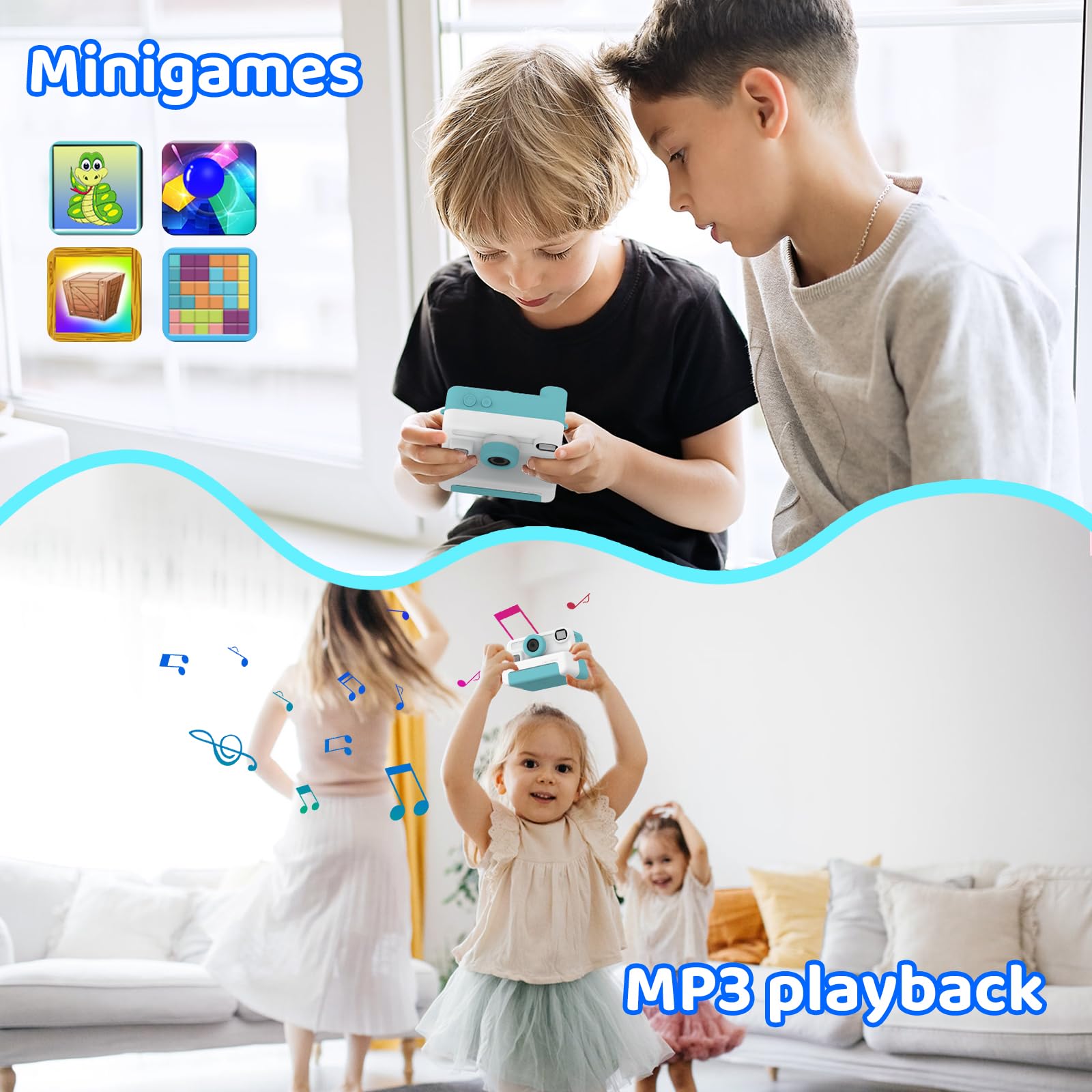 Macchina fotografica bambini istantanea,Regalo di Natale e Compleanno per giochi Bambina 4 5 6 7 8 9 10 11 12 Anni, Fotocamera Digitale Selfie 1080P con 3 Rotoli di Carta Termica e Scheda da 32GB