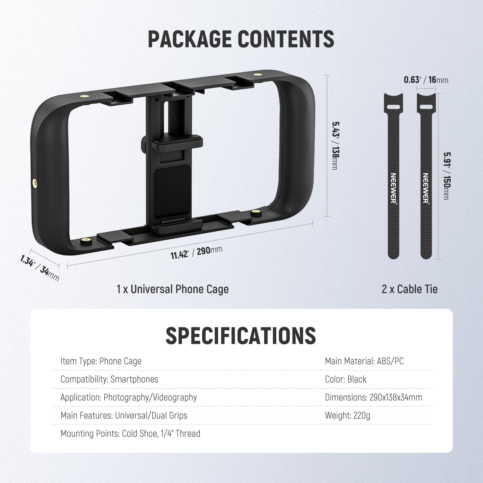 NEEWER Klatka na telefon komórkowy Video Rig kompatybilna z iPhone Samsung Galaxy Android, uchwyt na telefon komórkowy stabilizator Cage z Cold Shoe i gwintem 1/4 cala do nagrywania wideo i filmów