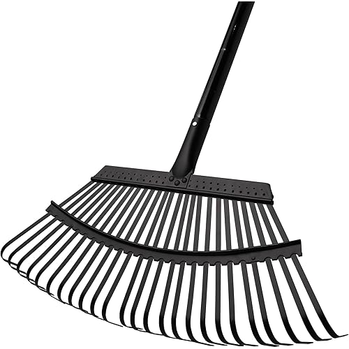 Yocada Garden Leaf Rake 19.1" Wide Heavy Duty Adjustable Long Handle Garden Rake for Yard Garden Lawn Leaves (25 Tines)