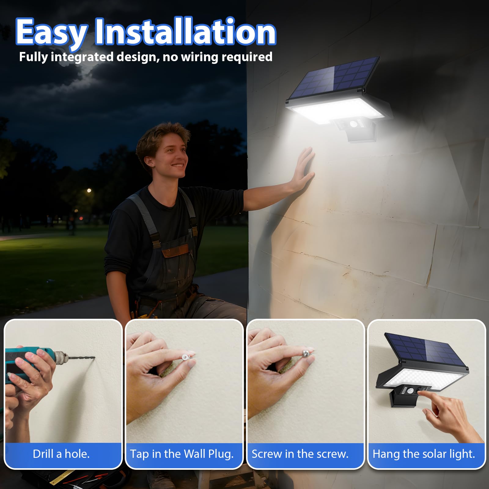 JESLED Solarlampen für Außen mit Bewegungsmelder, 108LEDs 3CCT Drehbare Solar Aussenleuchte, 4 Modi Solarleuchten Für Außen, IP65 Wasserdichte Wandlampe für Garten Hof Garage （4P） | Drehbare Solar Aussenleuchte 4 Modi Solarleuchten Für Außen, IP65 Wasserd
