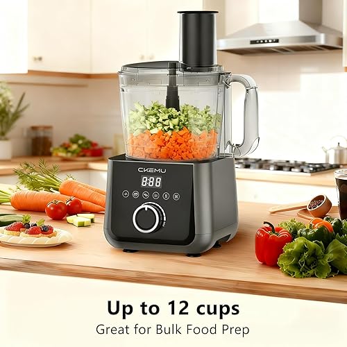 Miniatura 2 de Procesador de alimentos y picador de verduras, capacidad de tazón de 12 tazas, 6 funciones para picar, rebanar, papas fritas, purés y masa, canal de
