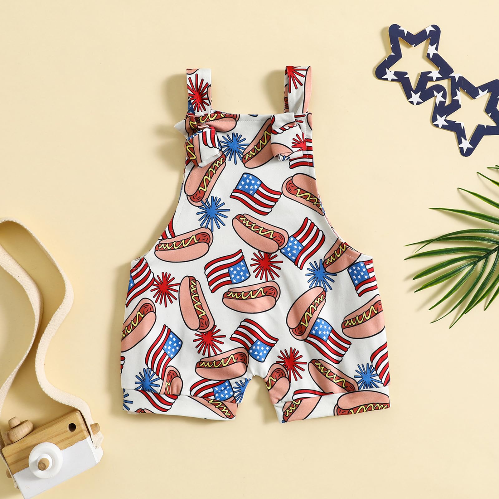 Rtnnsbbfcm 4th of July Baby Boy Girl Outfit Stars Stripes Romper Fourth of July Overalls Infant Memorial Day Clothes (America Flag, 0-3 Months)