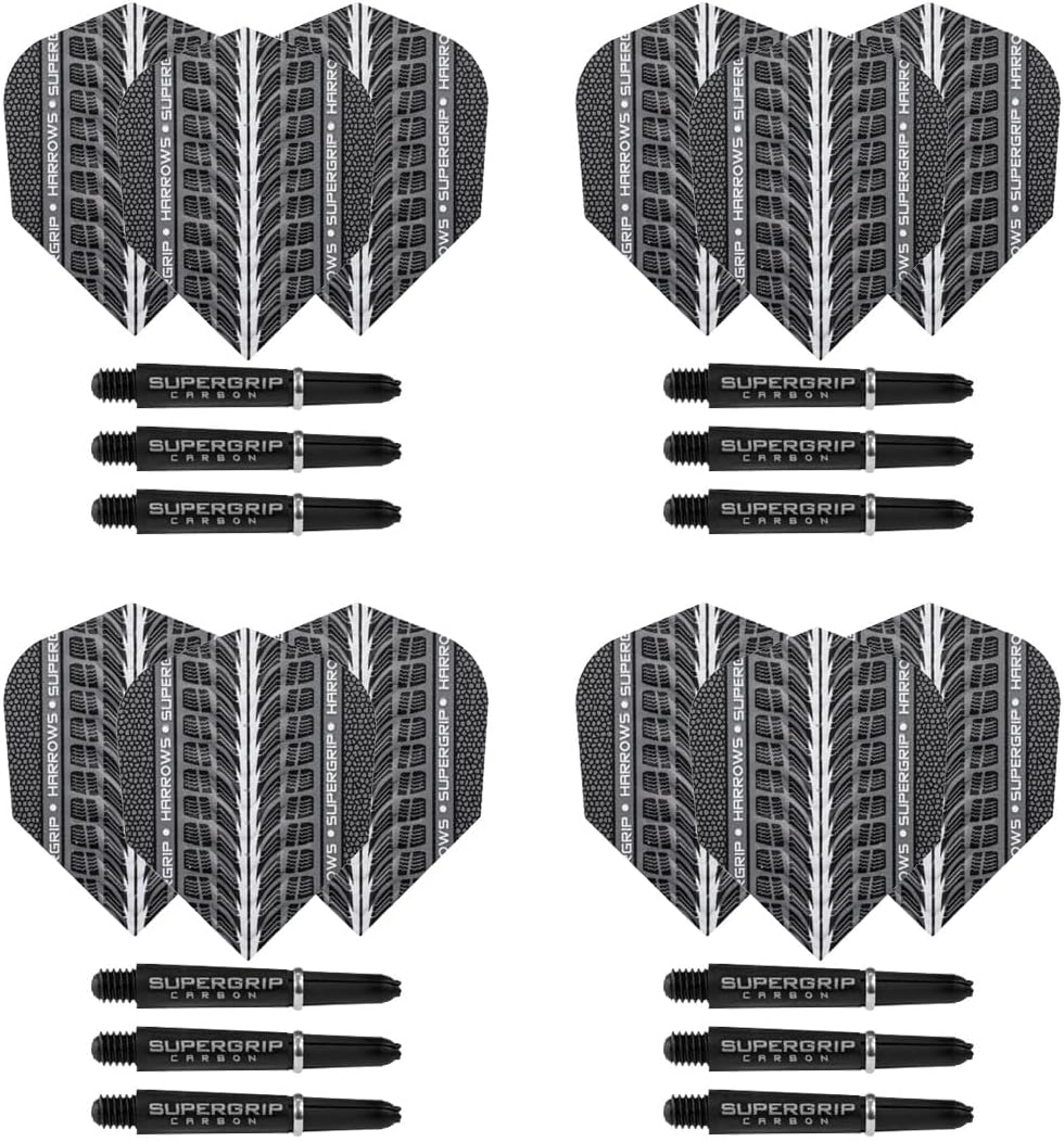 Darts 4 x Sets of Supergrip Carbon Dart Stems and Supergrip Ultra Dart Flights - 12 Dart Shafts 12 Darts Flights in Total - Medium & Short (Short)