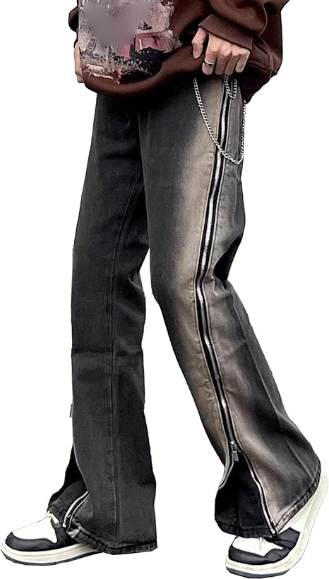 JEKE-DG Men's Fashion Straight Leg Zipper Jeans Tapered Slim