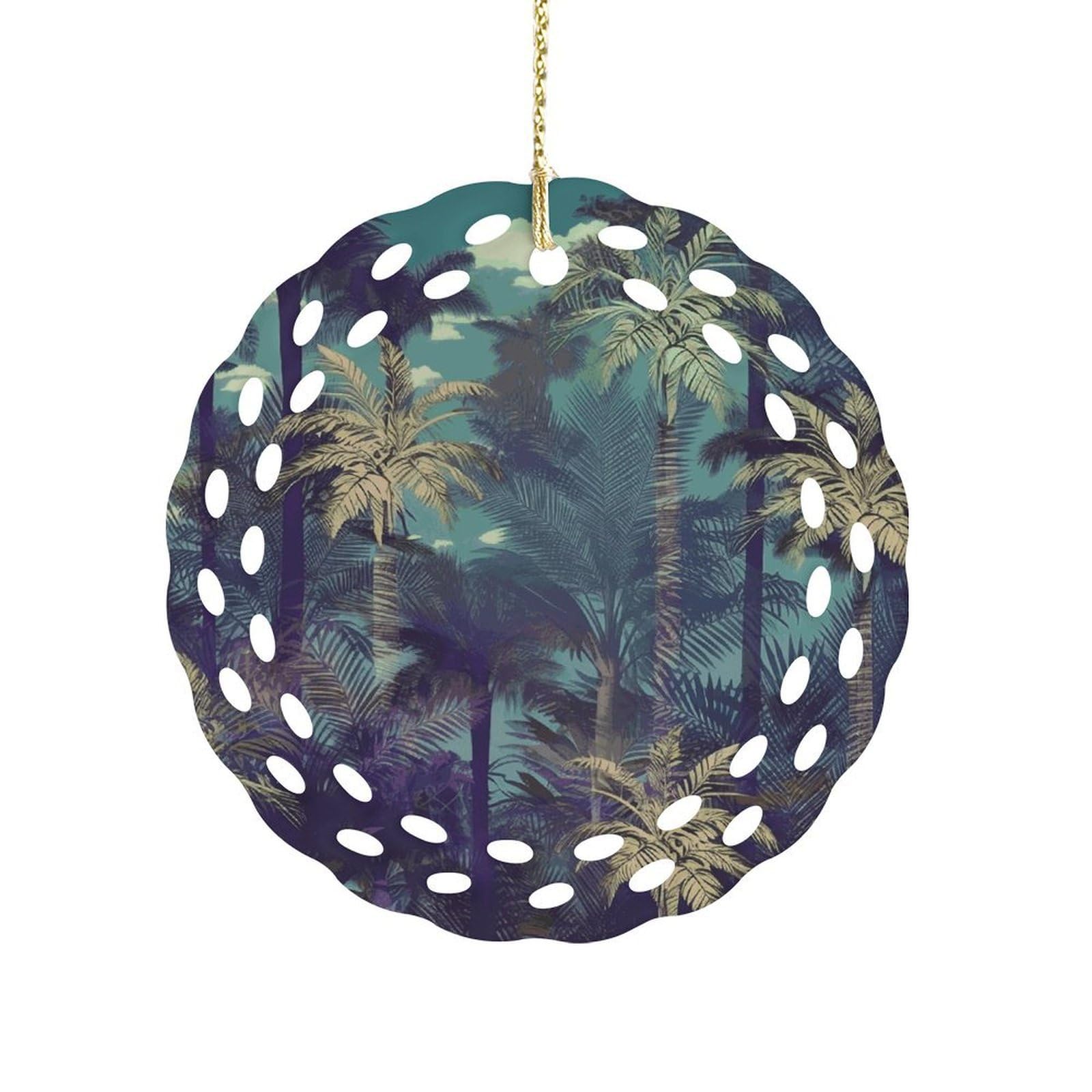 Fodpand Women's Style Fantasy Palm Tree Jungle Ceramic Ornament For Home Decor 3.2" Round Tree Decoration Christmas Ornaments For Men Double-Sided Design