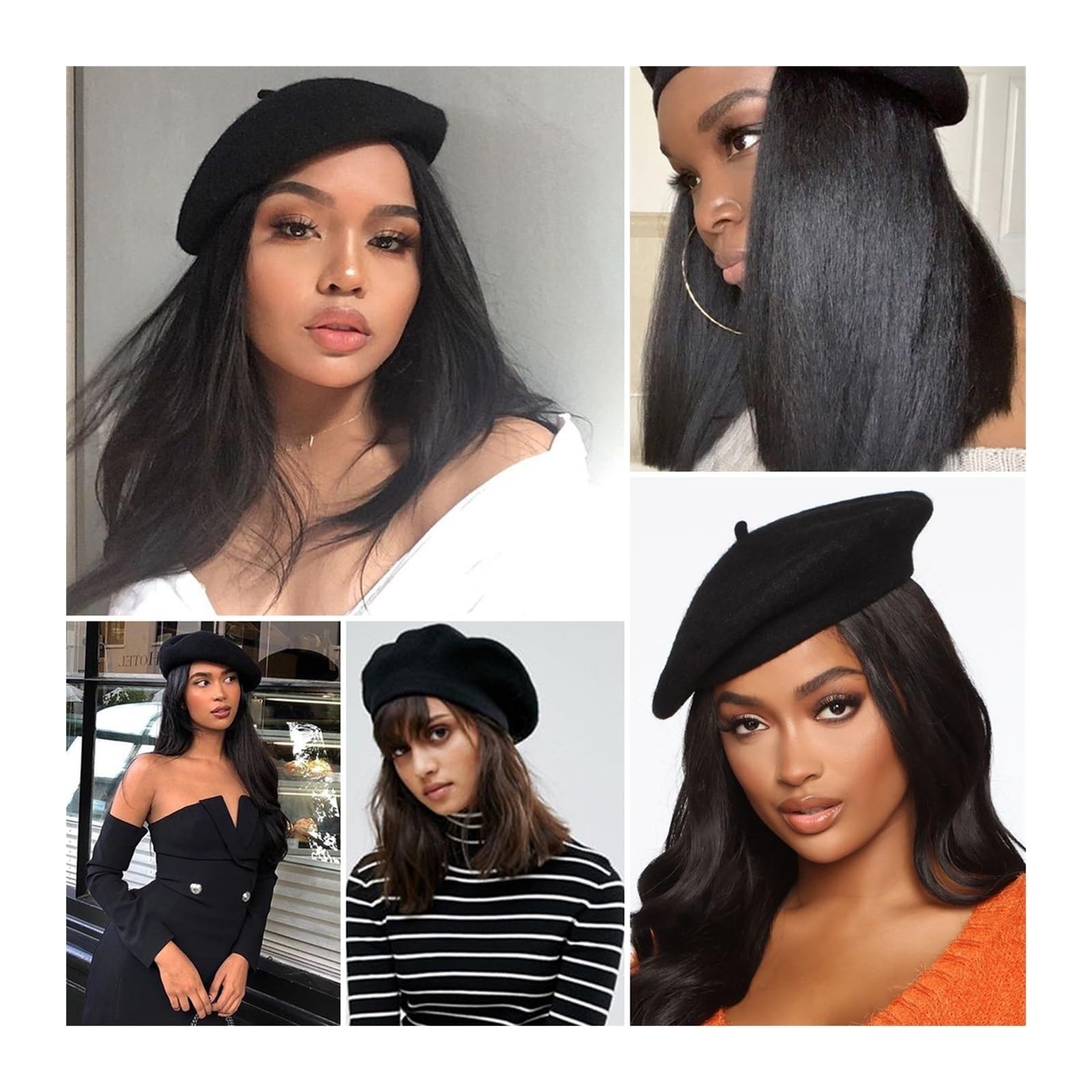 Gorra Calva Peluca Ladies Hat sintética recta corta Extensiones de cabello negro 16 pulgadas Cabello liso for damas Gorro de Pelo(2)
