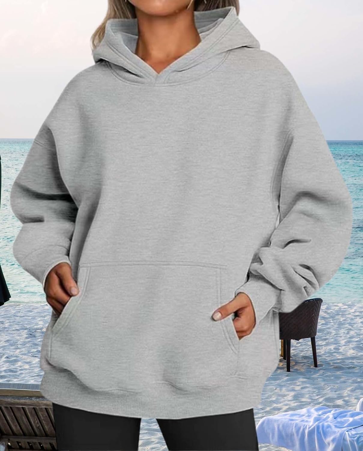 Womens Hooded Pullover Sweater Fashion Casual Loose Version With Pockets Spring And Autumn Hooded Sweater - Image 3