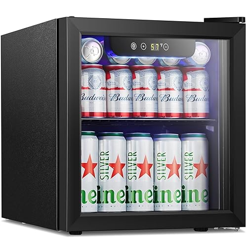 Antarctic Star Mini Fridge Cooler - 12 Bottle 48 Can Beverage Refrigerator Glass Door for Drinks or Beer Wine –Small Drink Dispenser for Home, Office or Bar, Electronic Temperature Control,1.3cu.ft. - Black - 1.3Cu.Ft