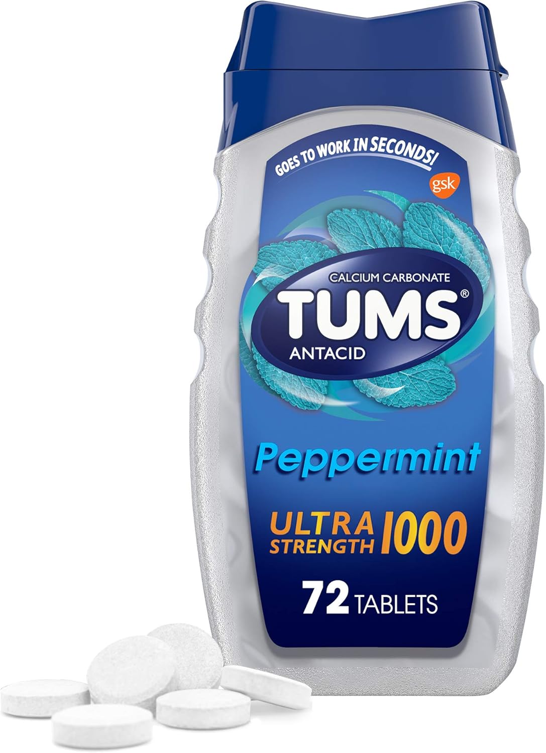 Tums Ultra 1000 Antacid Chewable Tablets Peppermint 72 Ct : Health & Household
