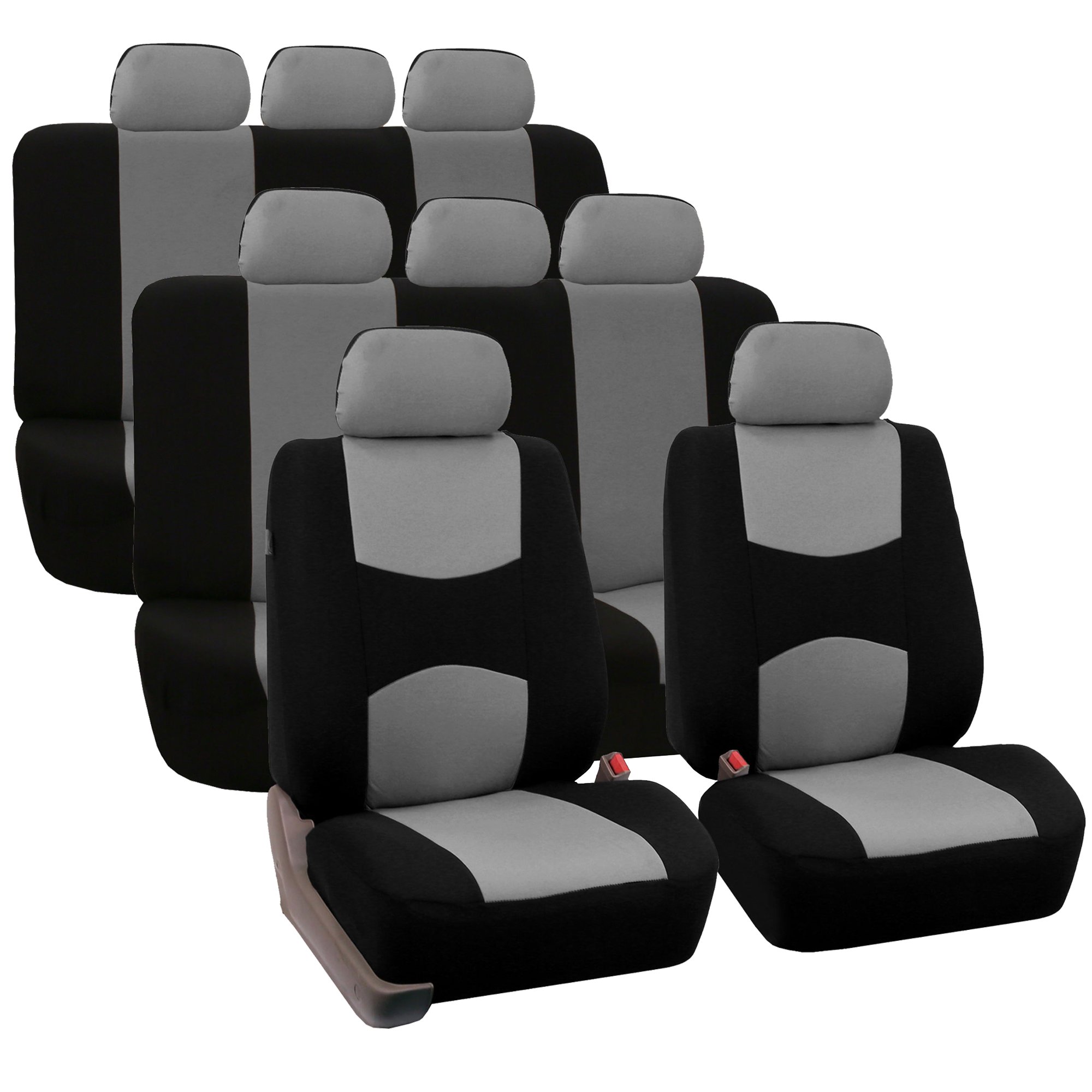 TLH Flat Cloth Gray Car Seat Covers 3 Row 8, Seaters, Universal Fit Automotive Seat Covers Accessories for Cars, Trucks, SUV, Water Resistant Car Seat Cover Interior Accessories Car Seat Protectors