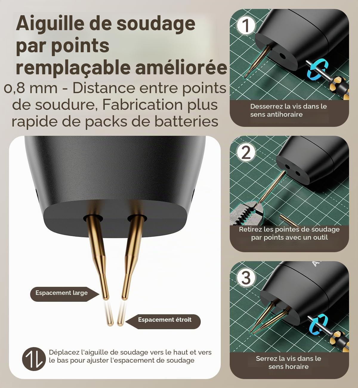 AWithZ Machine à souder à points H1-P, 11 engrenages réglables, mode automatique et manuel pour batterie 18650