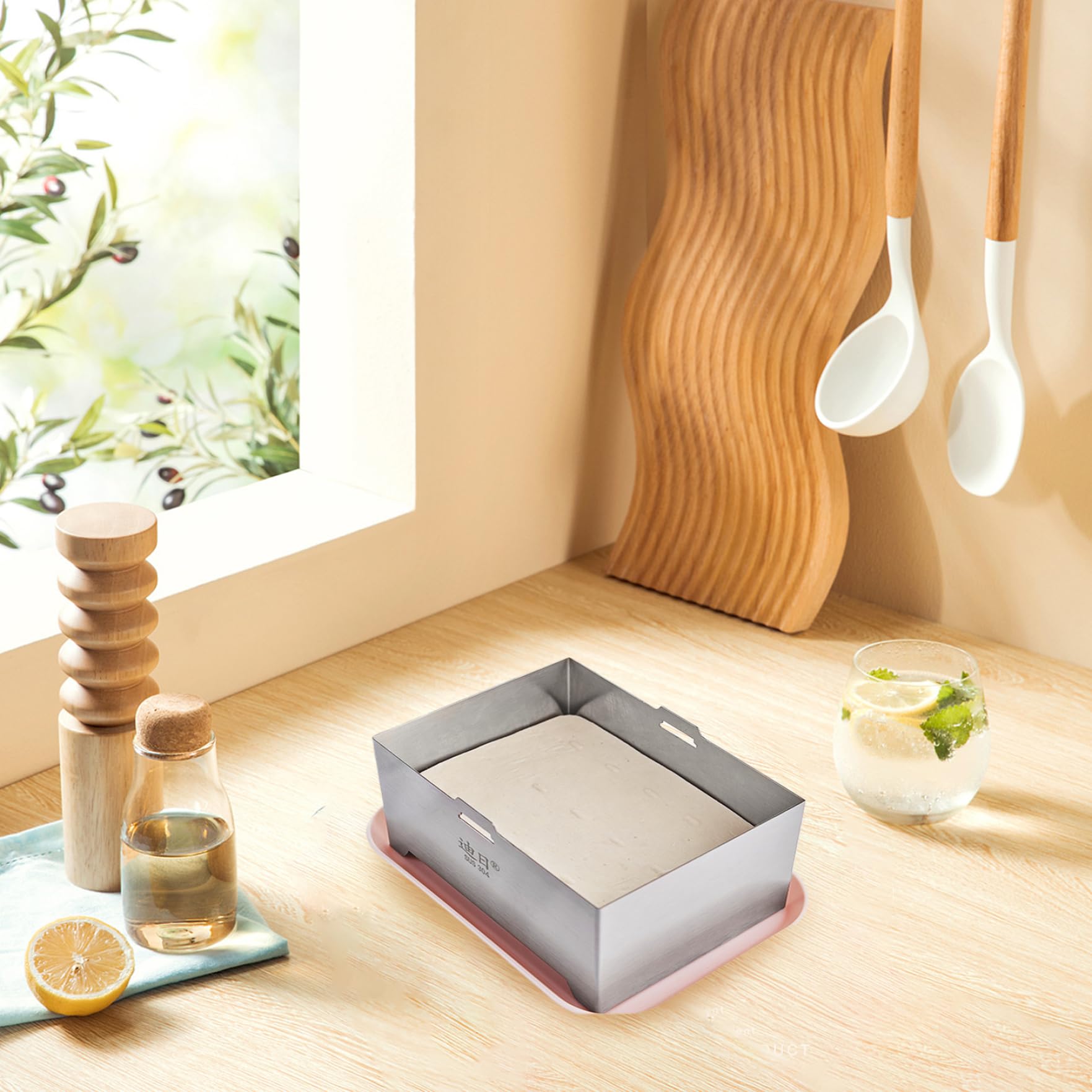 Tofu Press, appuye en Tofu en Acier Inoxydable, Fabricant de paneer réglable avec Trou de vidange et Plate