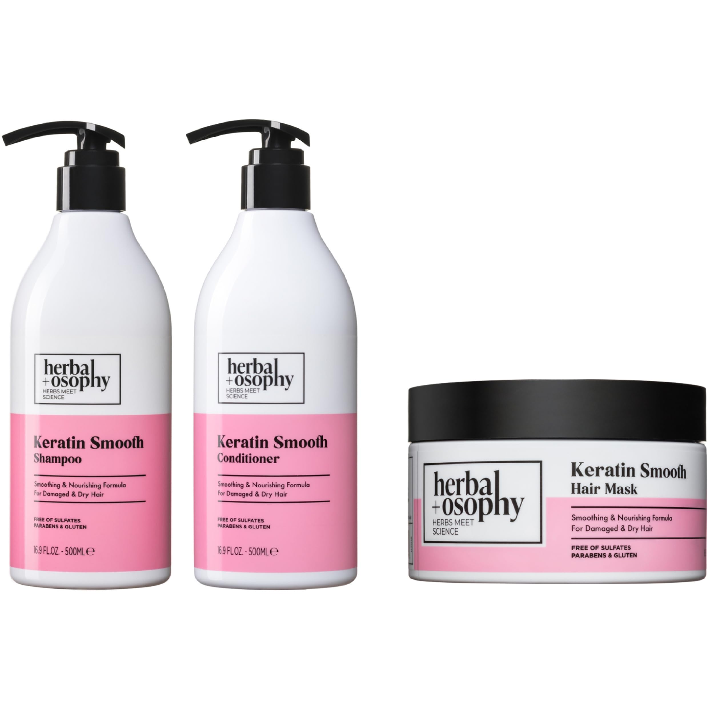 2 x 16.9 Fl Oz Keratin Shampoo & Conditioner Set, with with 8.5oz Hair Mask, Smoothing, Nourishing & Moisturizing Formula for Damaged and Dry Hair