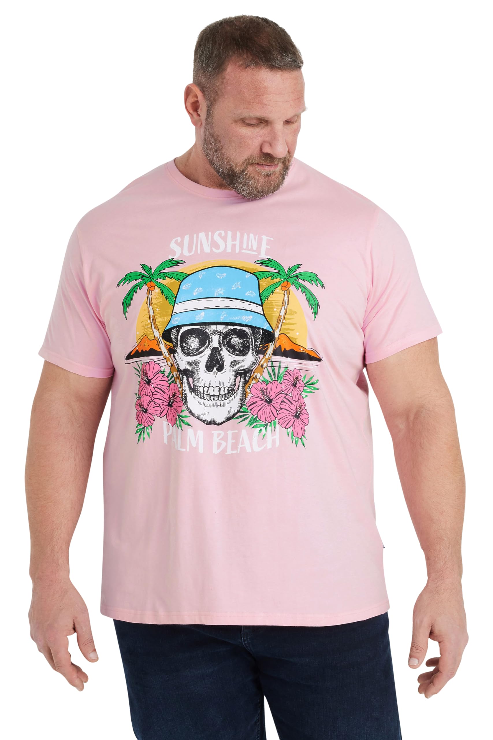 Badrhino Men's Light Pink Big & Tall 'Sunshine Palm Beach' Graphic T-Shirt - Plus Size Curve