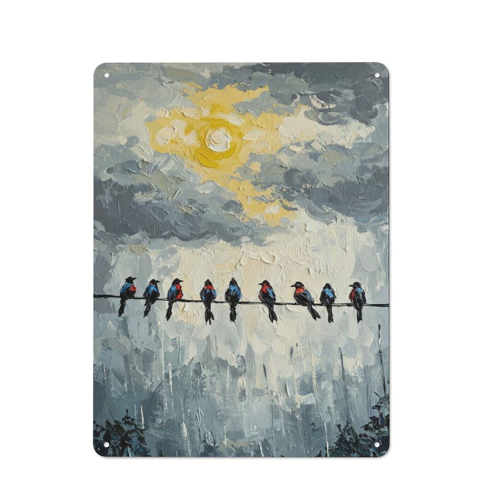 Birds on A Wire Painting Retro Tin Wall Plaque 40x30cm for Home Office Or Studio, for Cooler-month Interiors with Retro Character