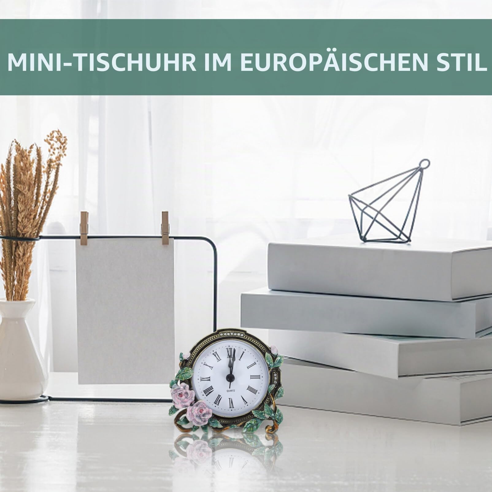 Cabilock Mini Tischuhr Vintage Stil Leise Europäische Kleine Uhr Zum Hinstellen Für Wohnzimmer Büro Deko Ästhetik