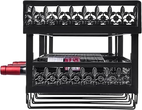 Miniatura 5 de Estante de vino y soporte para copas de pared de 2 capas, estante de almacenamiento de copas de vino con 8 botellas de vino, soporte de exhibición
