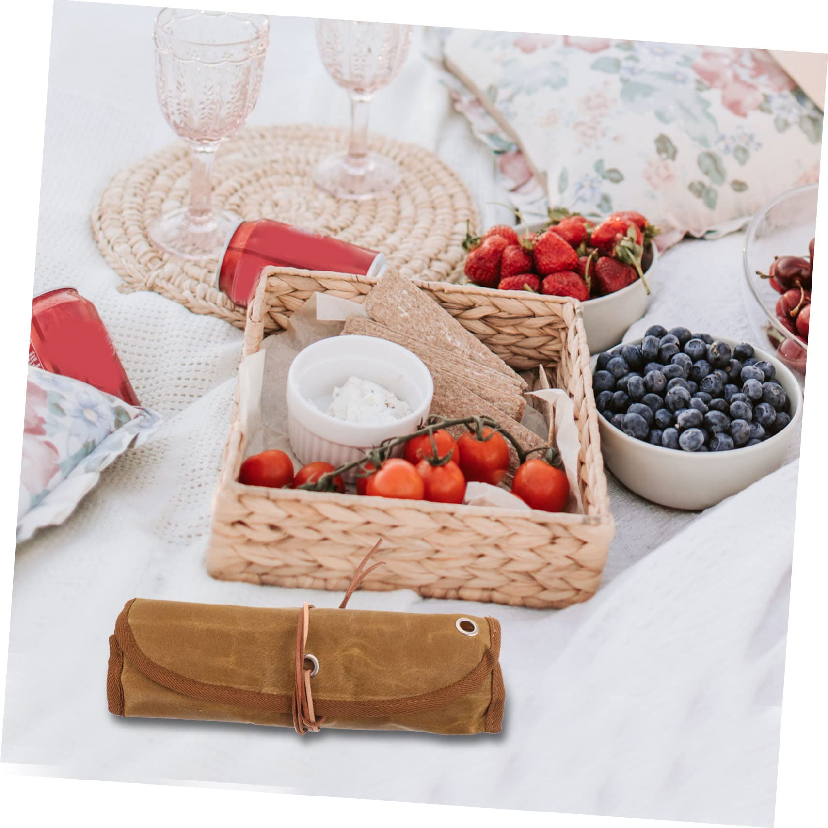BESTonZON Campingbesteck Satz mit Tasche aus Canvas und Edelstahl Besteckset fürs Picknick mit Integriertem Fach zur Ordnung und Kratzschutz für Outdoor und Indoor
