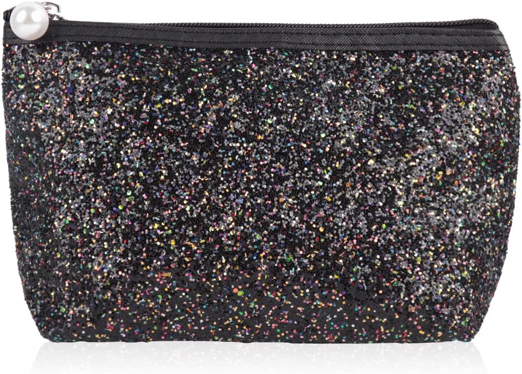 RIAH FASHION Pouch Clutch Organizer Bag - Travel Cosmetic Makeup Toiletry Jewelry Cute Sequin Purse Adjustable Strap (Glitter Cosmetic Bag - Black Multi) image 3
