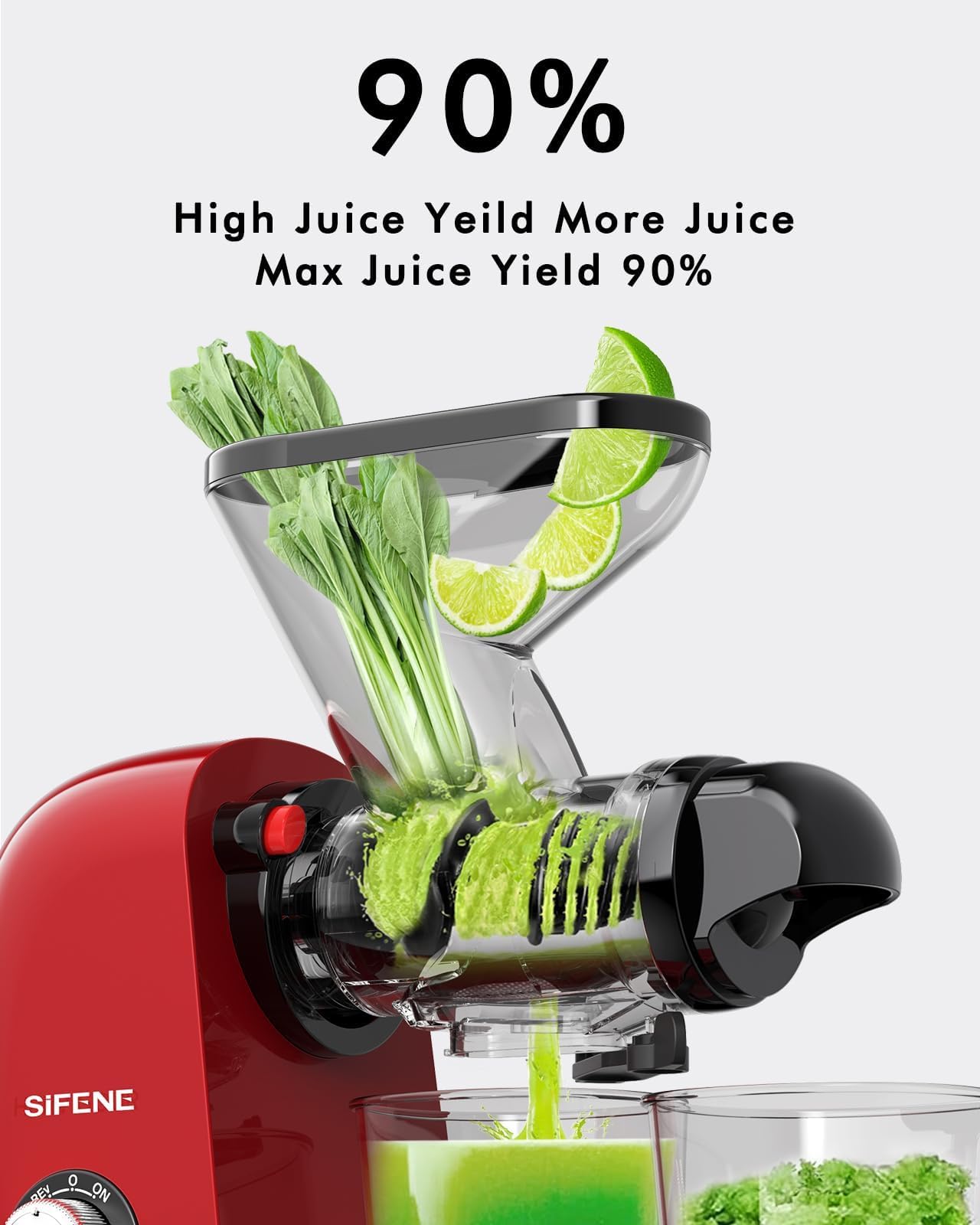 SiFENE Cold Press Juicer Machine, Slow Masticating Juicer, Vegetable and Fruit Juice Extractor Maker Squeezer, Easy to Clean, BPA Free, Red