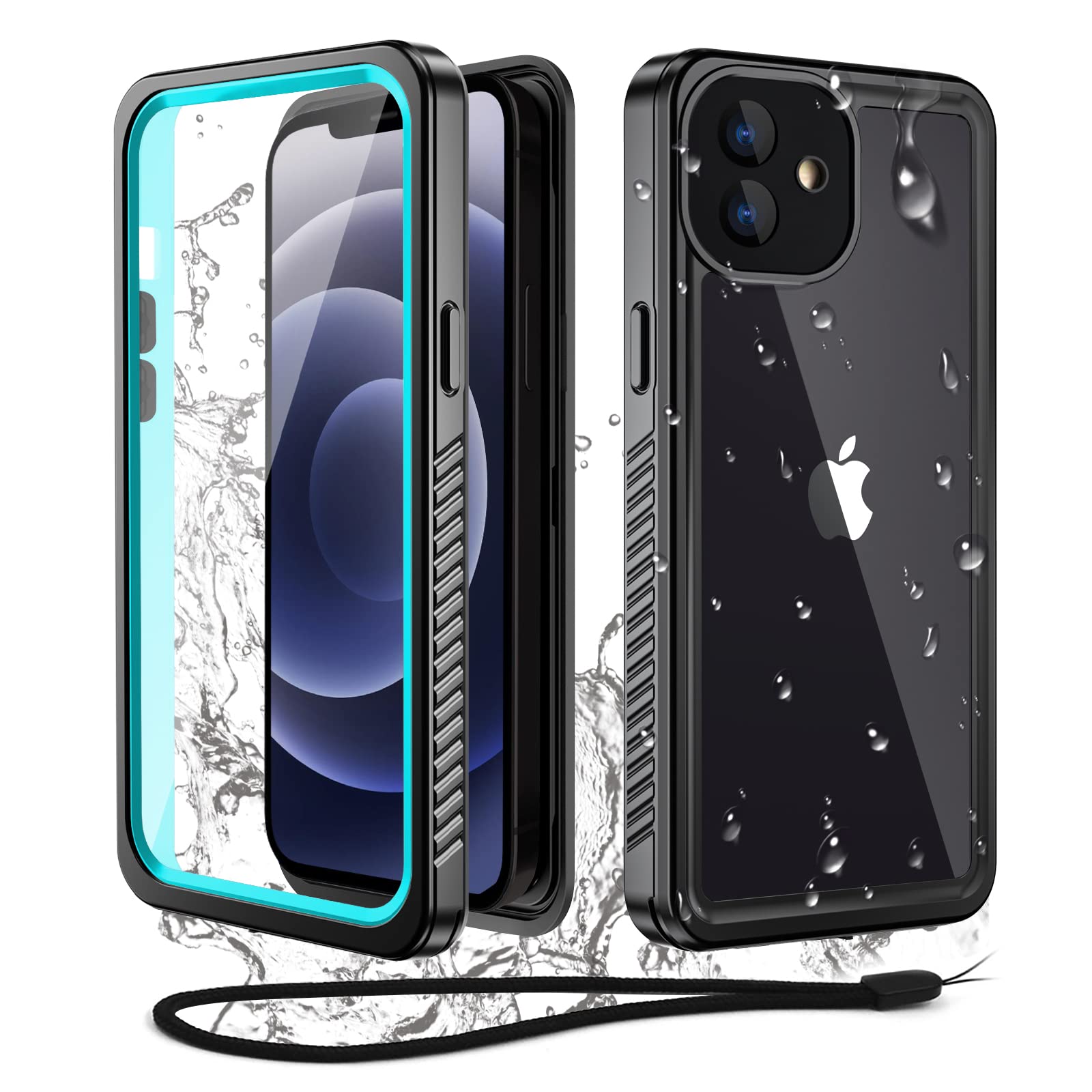 WIFORT for iPhone 12 Waterproof Case - [Certified Water Proof & Military Protection] with [Built-in Screen Protector], Full Body Shockproof Phone Case