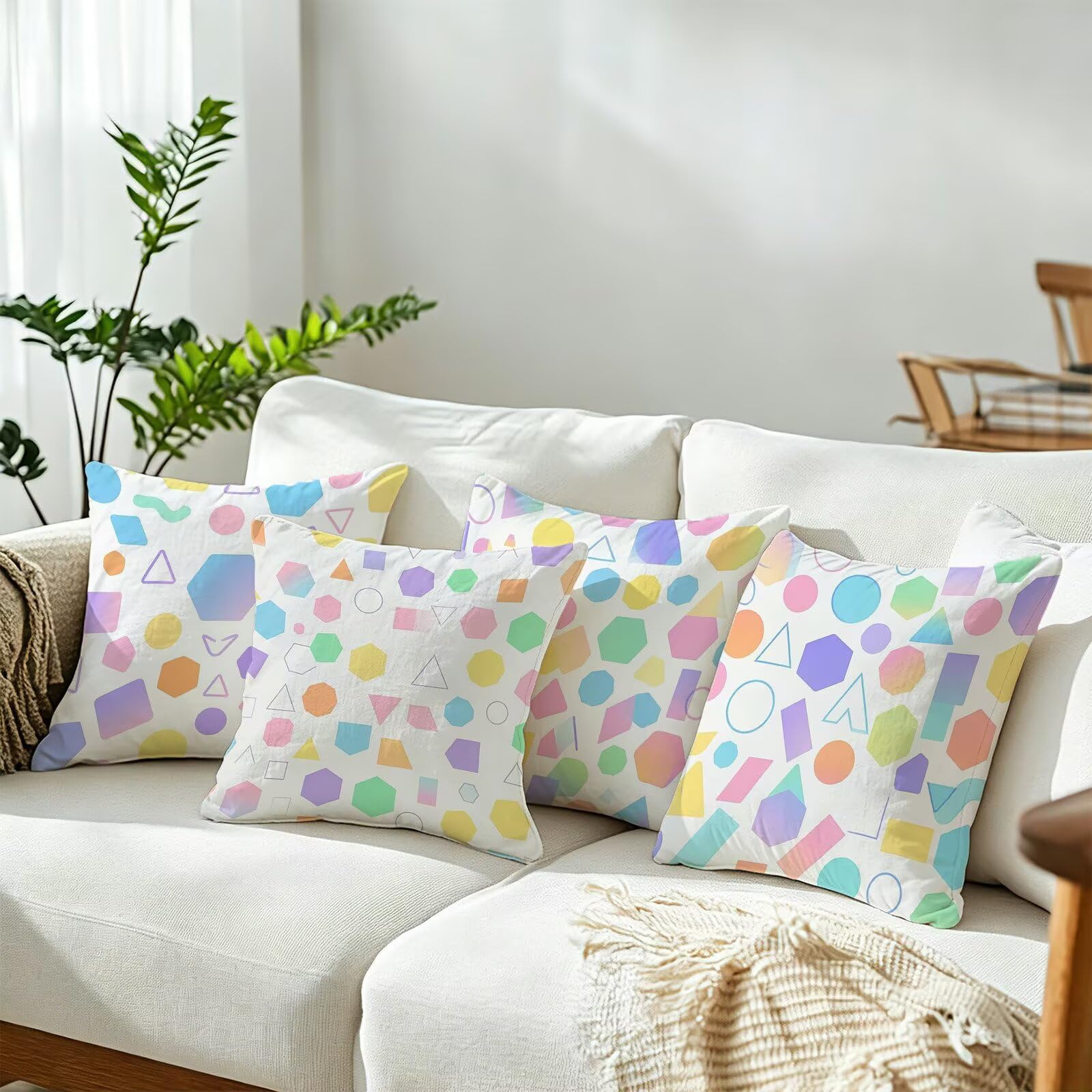 Tinta Unita Federe Cuscini Divano 55x55cm, Cuscini da Esterno, Cod-36 | Velour Copricuscini Decorativi Letto Arredo, per Letto, Soggiorno, Giardino, Esterno, Casa Decorazione Set di 4 Geometria