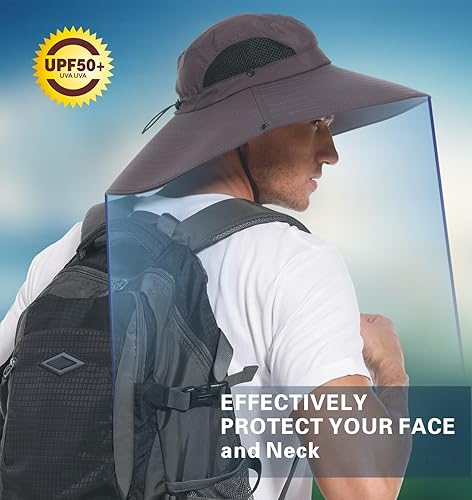 Miniatura 7 de Sombrero de ala ultra ancha UPF50+ impermeable para hombres y mujeres, adecuado para pesca, senderismo, camping, etc