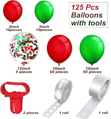 Miniatura 2 de Kit de guirnalda de arco de globos de Navidad de 129 piezas, incluye globos de látex rojo y verde, globos de confeti, herramientas de amarre de