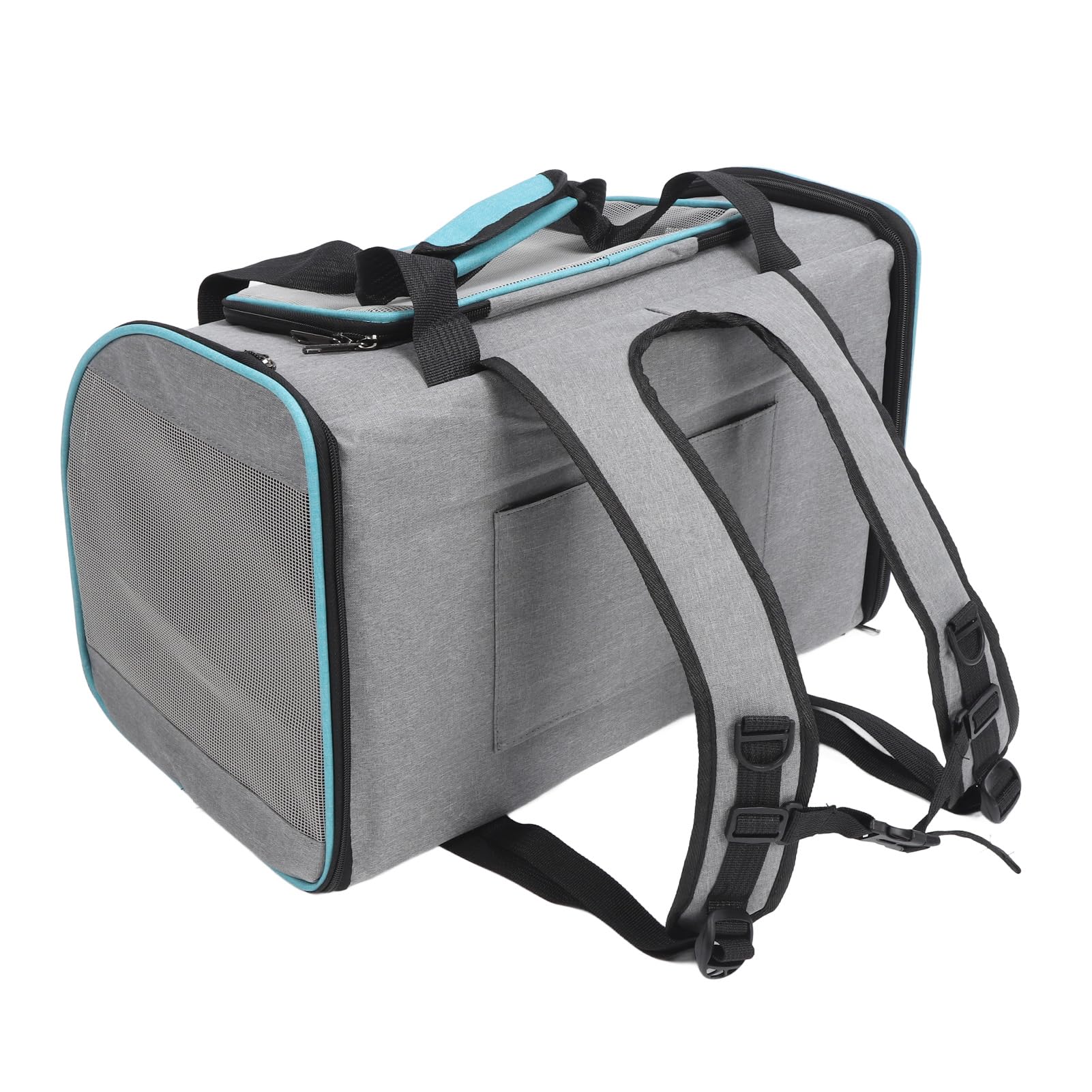 Mochila transportadora para mascotas, malla transpirable, transportador portátil para gatos de gran capacidad, transportador para perros para viajes al aire libre, senderismo, (Gris y azul)