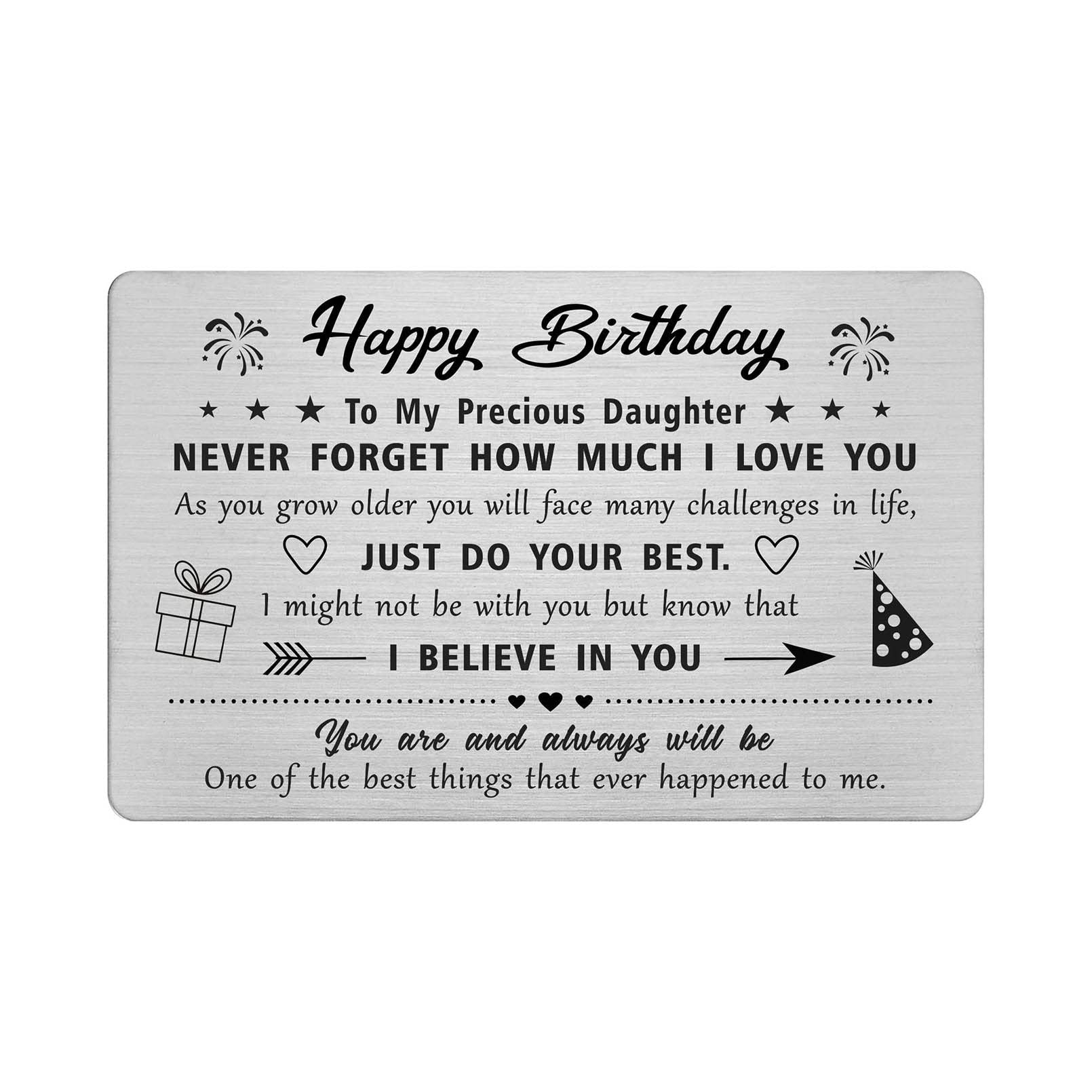 FALOGIJEDaughter Birthday Card, Engraved Metal Wallet Card