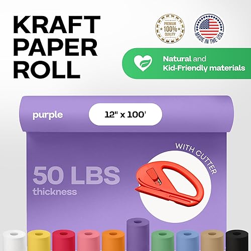 Vista 126 de Rollo de papel kraft marrón de 24 x 1800 pulgadas (150 pies) con cortador, papel de calidad fabricado en Estados Unidos, 50 libras de grosor