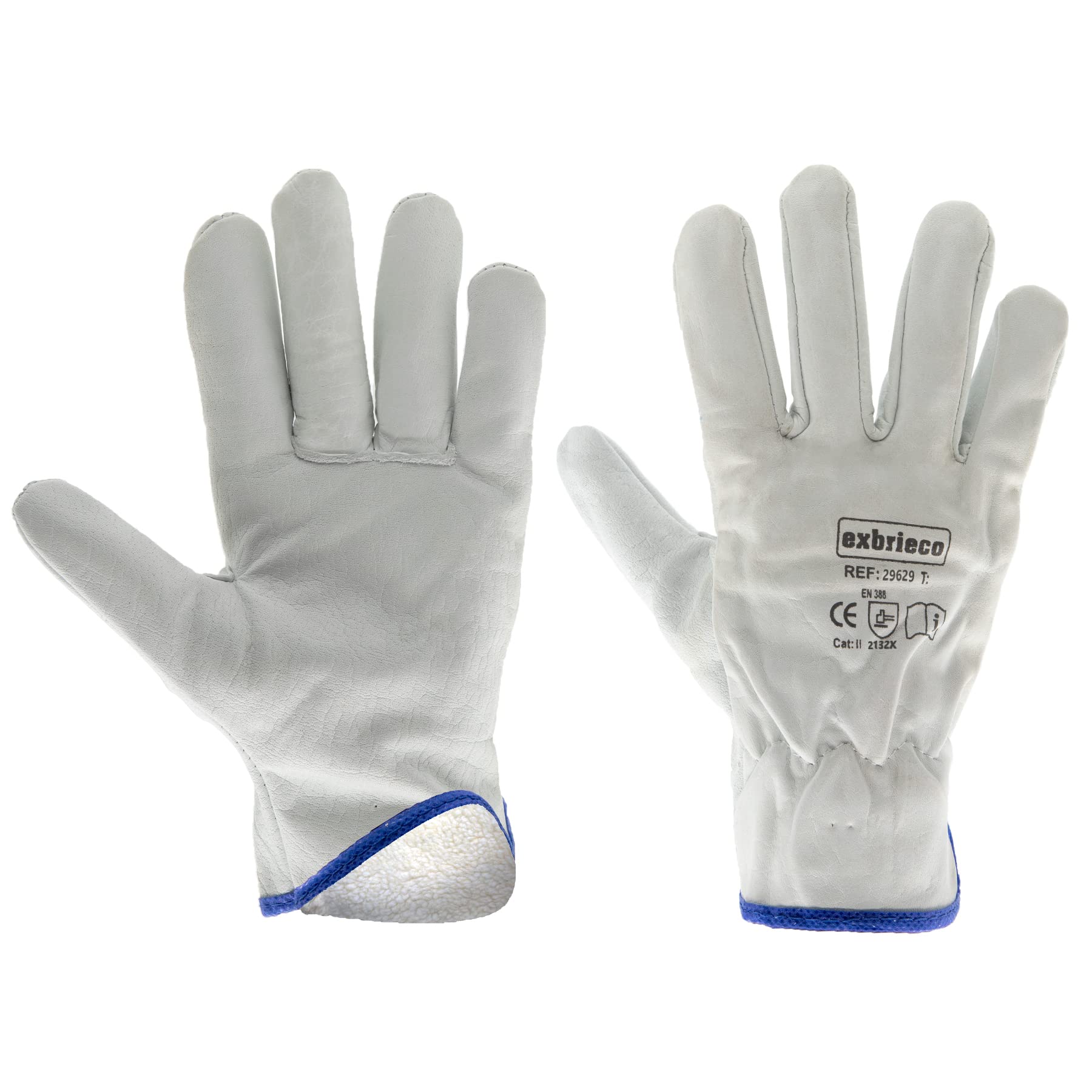 Guantes de Protección de Piel con Borrego para Fontanería, Jardinería, Soldadura y Mecánica, Guantes Piel Flor Vacuno Natural, Guantes de Trabajo en Cuero, Tallas 8 a 10 en 6 o 12 pares