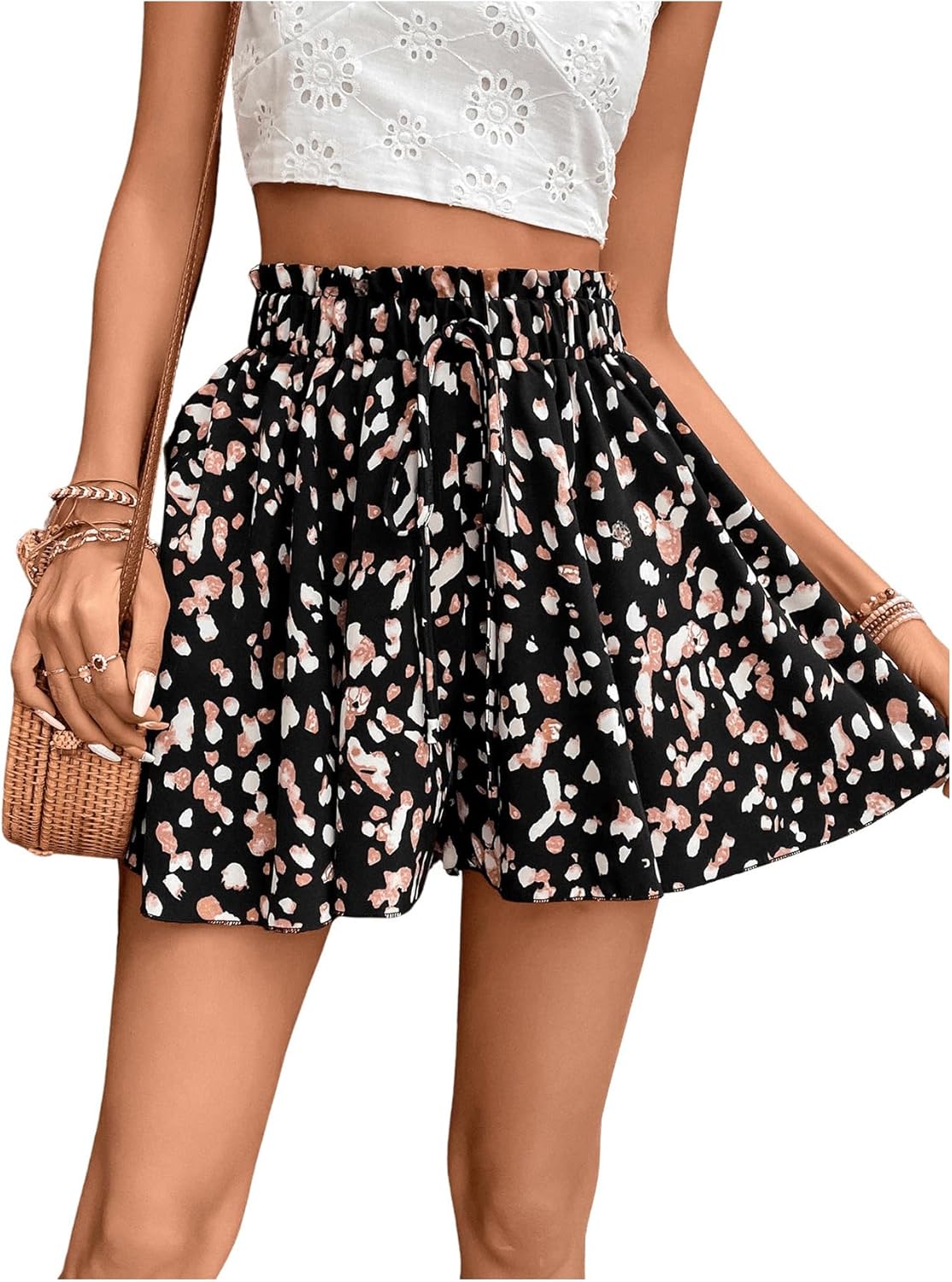 Women's Allover Print Elastic Waist Wide Leg Shorts Casual Beach Vacation Festival Shorts