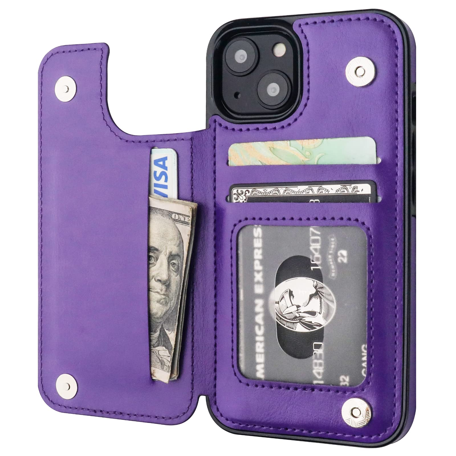 ONETOP Compatible with iPhone 14 Wallet Case with Card Holder, PU Leather Kickstand Card Slots Case, Double Magnetic Clasp and Durable Shockproof