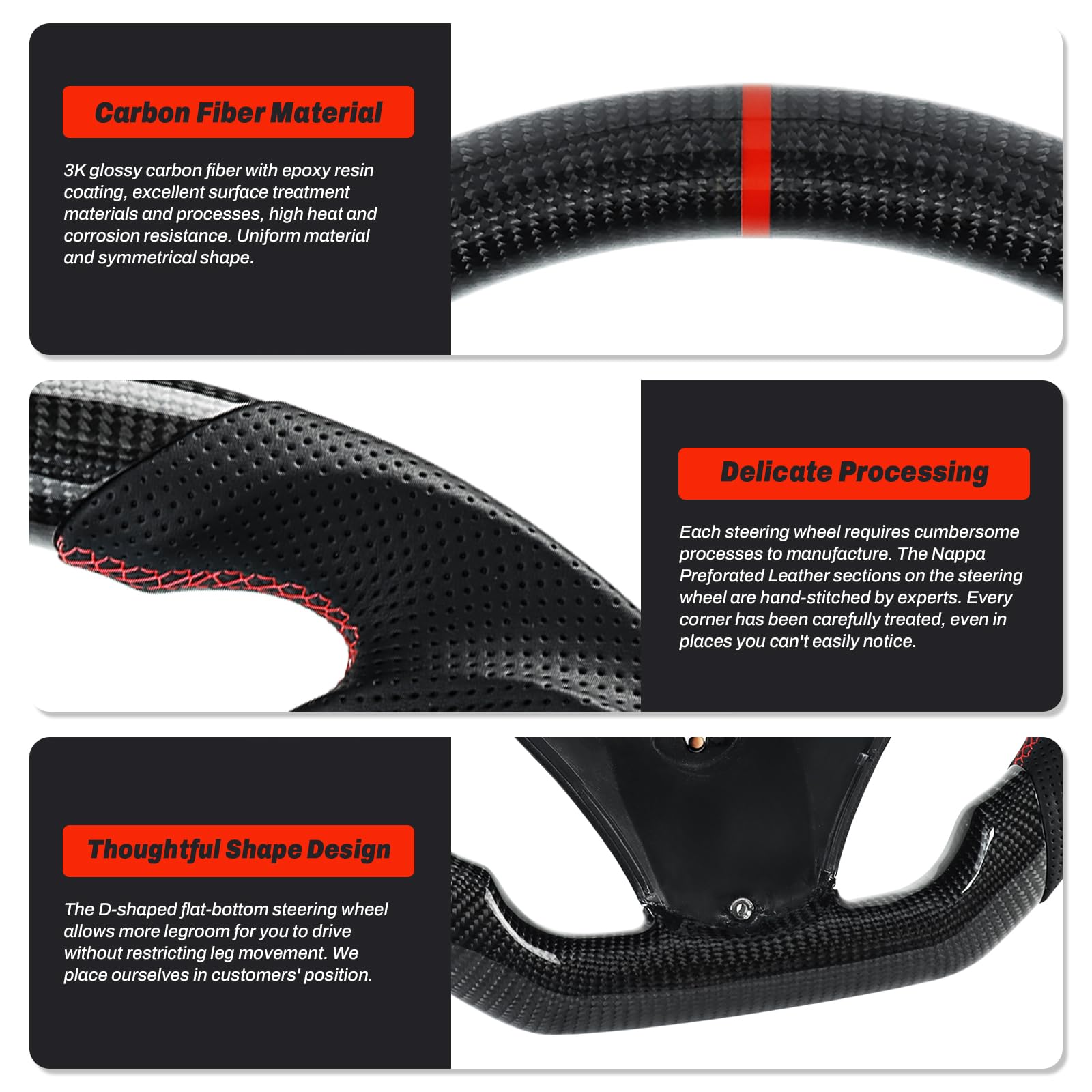 Handgefertigte echte Carbonfaser-Lenkrad, D-förmiges Lenkrad mit flacher Unterseite, Perforiertem Ledergriff für BMW M Sport 1/3 Serie M3 E88 E90 E91 E92 E93 2005-2012