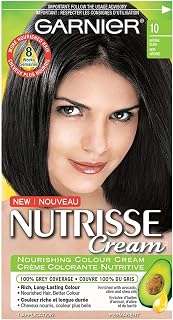 Garnier Nutrisse Cream, Permanent Hair Colour, 10 Natural Black, 100% Grey Coverage, Nourished Hair Enriched With Avocado Oil, 1 Application