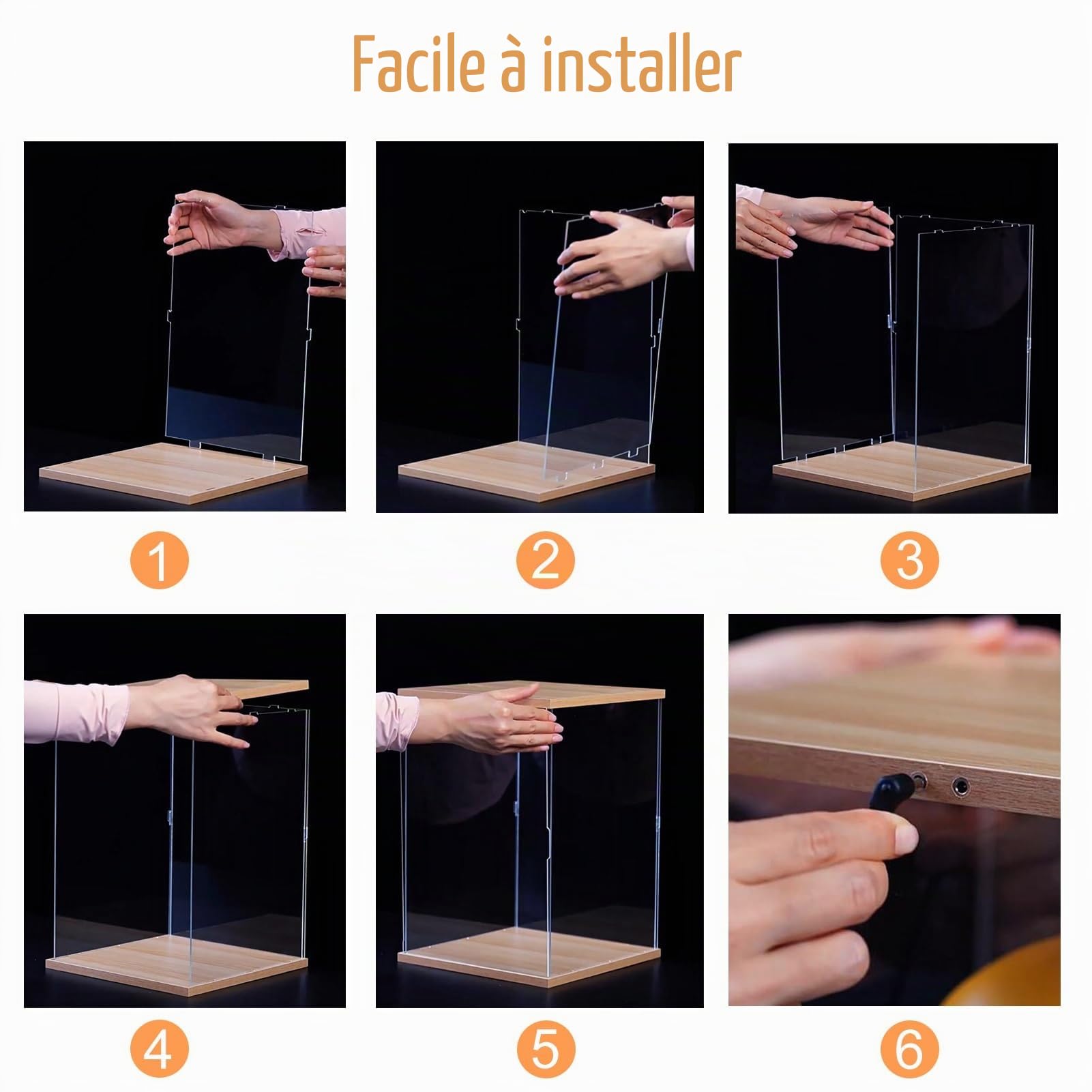 Vitrine Acrylique Vitrine Acrylique avec Éclairage LED, Boîte Acrylique Anti-poussière avec Porte, Boîte de Présentation Transparente avec Socle, Présentoir pour Figurines, Voitures et Jouets(20x20x20