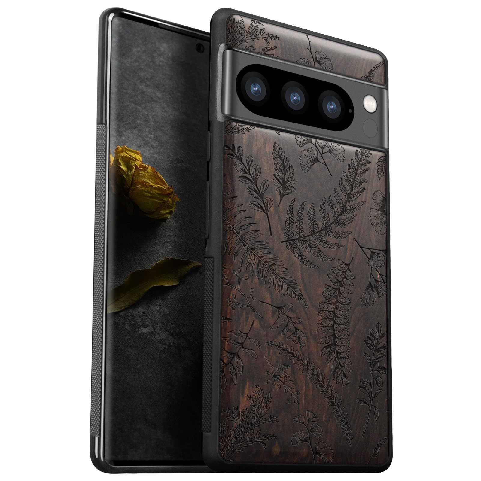 Carveit Custodia In Legno Naturale Per Google Pixel 8 Pro - Ultra Sottile Con TPU Morbido, Incisione Giraffa, Compatibile Ricarica Wireless