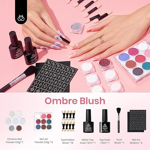 Miniatura 3 de Beetles - Kit de polvo de uñas cromado con efecto de espejo 3D degradado y calcomanías para uñas, con capa superior y capa superior mate de 0.25