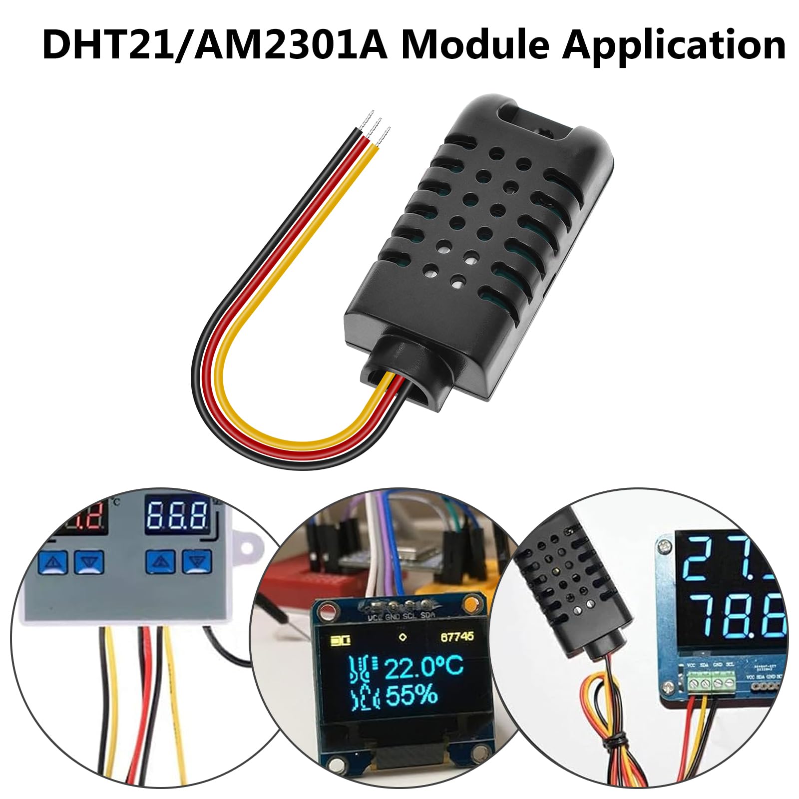 DHT21/AM2301A - Sensor digital de temperatura y humedad (4 unidades, DHT21/AM2301A), color negro