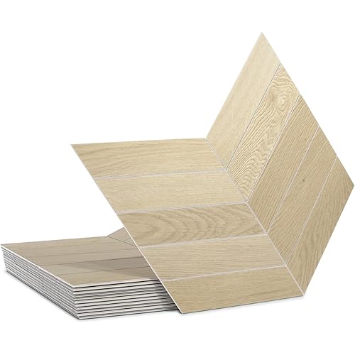 12-Pack Peel and Stick Floor Tile, 12.2" x 10" Chevron SPC Self-Adhesive Luxury Vinyl Flooring, Wood-Look Groutable Backsplash Tile for Kitchen Bathroom, Natural Oak, Covers 10.32 Sq. Ft.